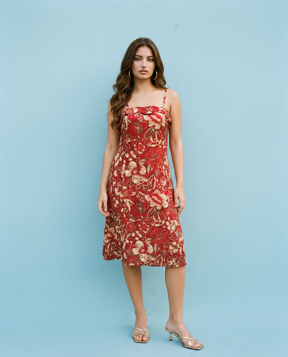 printed silk midi dress Maroon Blended Bias cut State and Liberty: Athletic Size:16 yrs SCH003197
