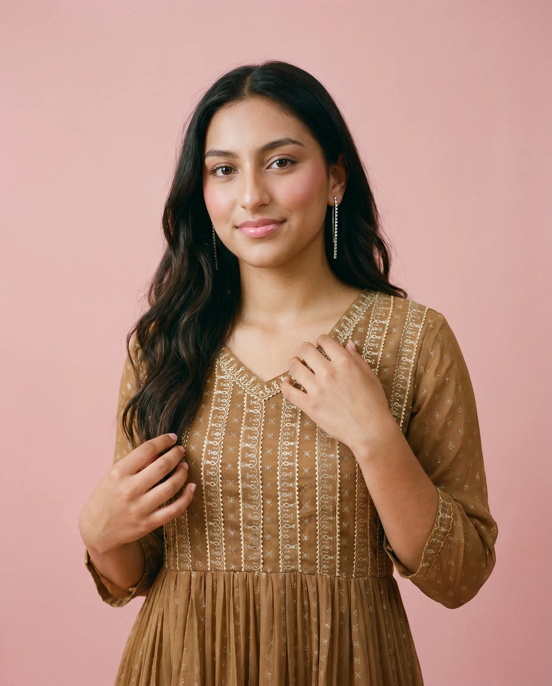 Brown Printed Georgette Maxi Dress