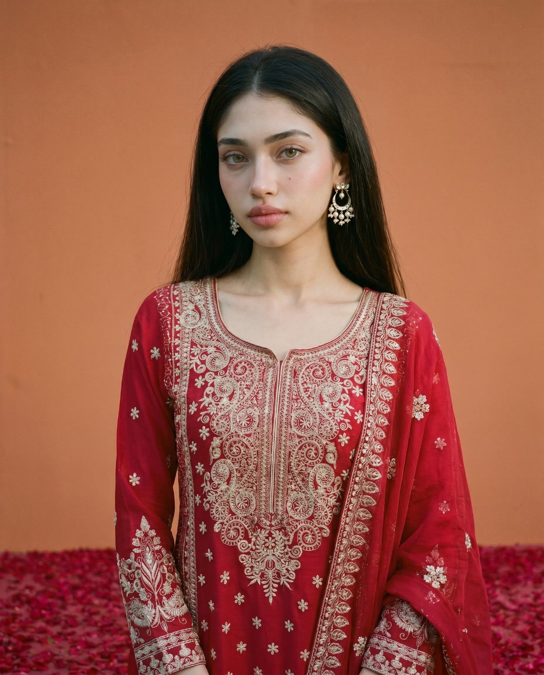 Magenta Embriodered Viscose Blended Kurta Bottom Dupatta Set