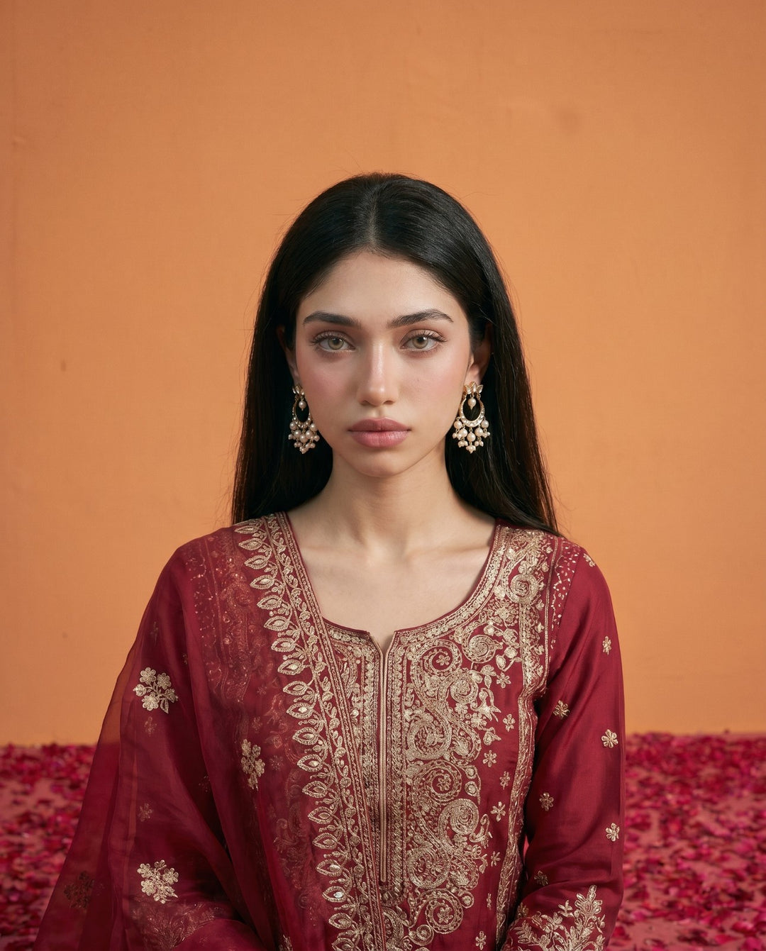 Magenta Embriodered Viscose Blended Kurta Bottom Dupatta Set