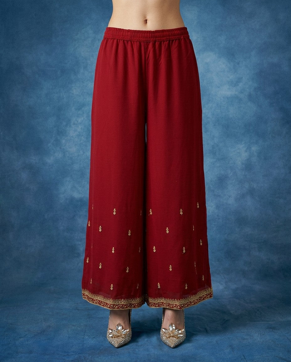 Red Embroidered Silk Blended Kurta Bottom Dupatta Set