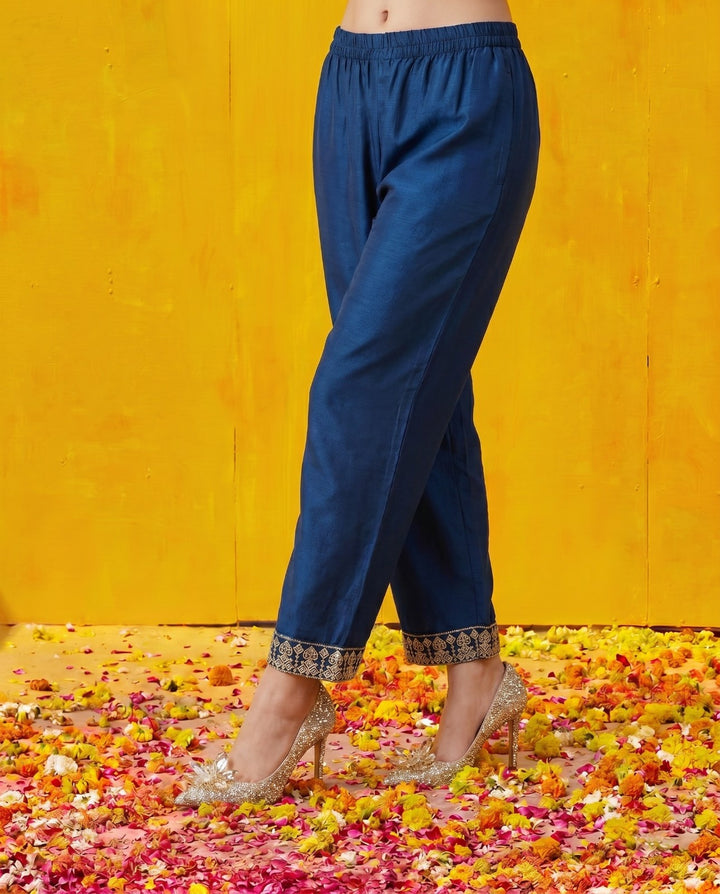 Blue Embriodered Silk Blended Kurta Bottom Dupatta Set