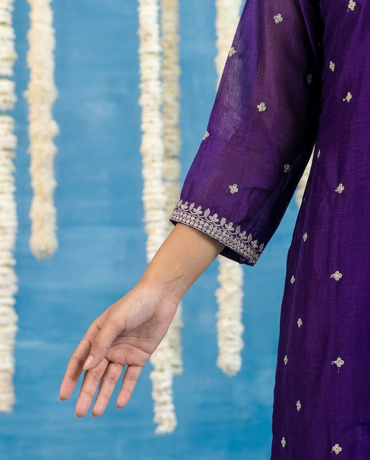 Purple Embriodered Silk Blended Kurta Bottom Dupatta Set