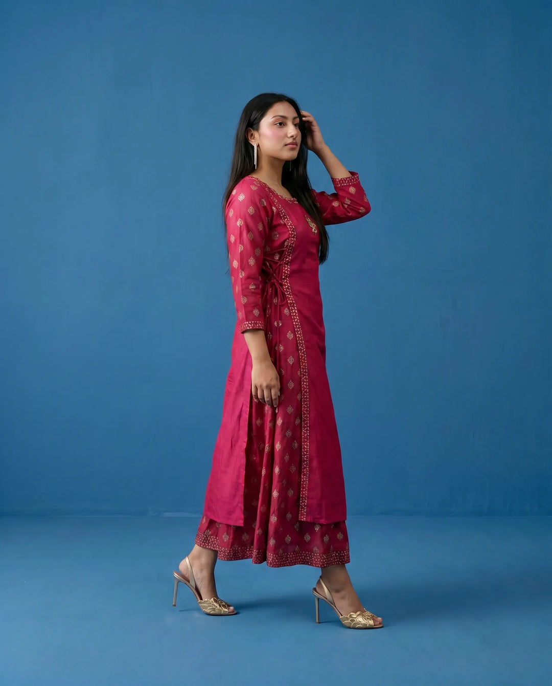 Magenta Printed Viscose Blended Maxi Dress