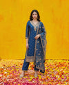 Blue Embriodered Silk Blended Kurta Bottom Dupatta Set