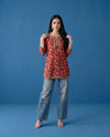 Red Printed Viscose Blended Short Kurti