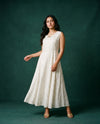 White Printed Rayon Sleeveless Maxi Dress