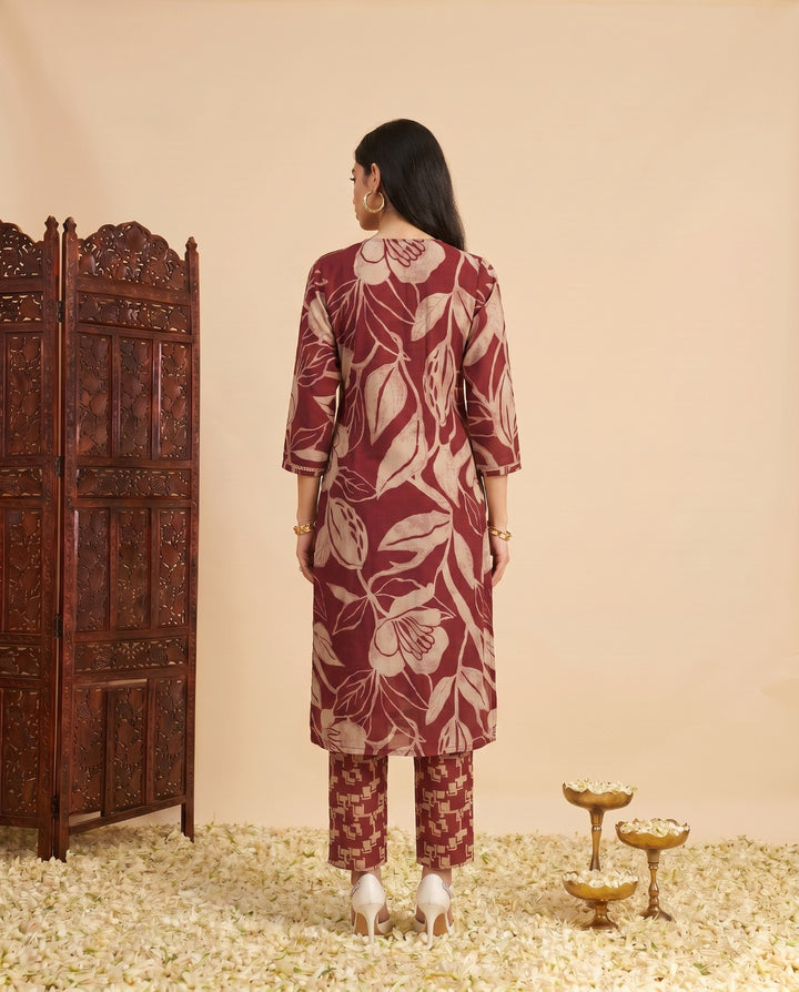 Magenta Printed Chanderi Kurta Bottom Dupatta Set