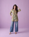 Olive Printed Cotton Blended Short Kurti