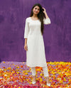 White Embroidered Viscose Blended Straight cut Long Kurta