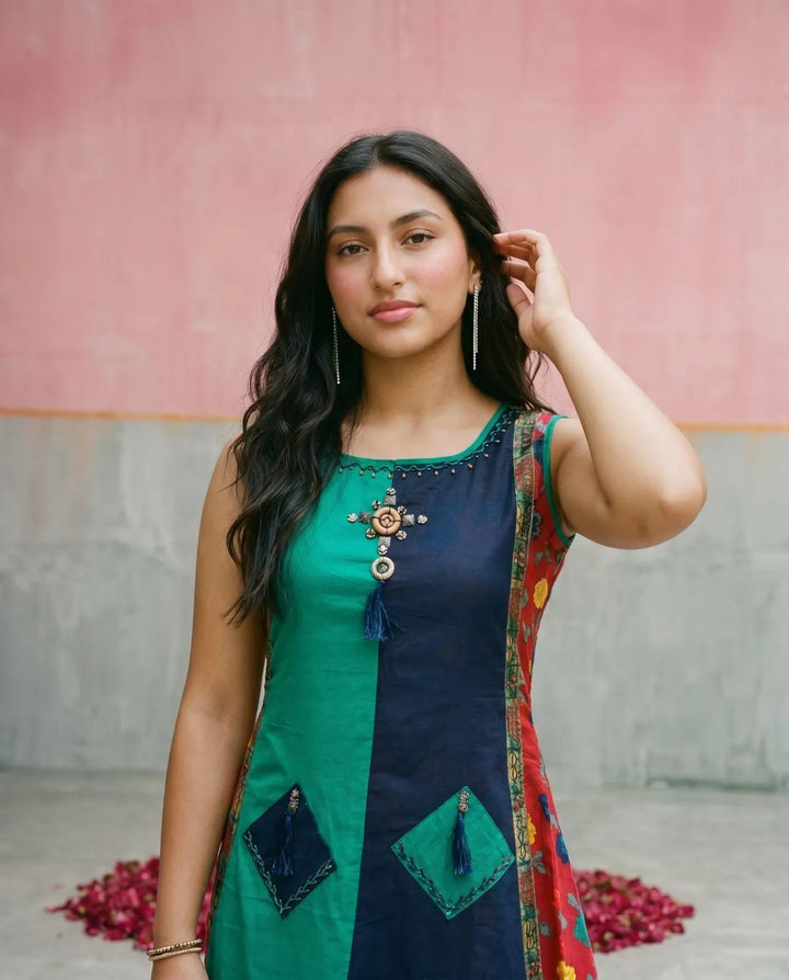Multi Colour Printed Viscose Blended Sleeveless Maxi Dress