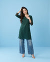 Green Embroidered Cotton Short Kurti