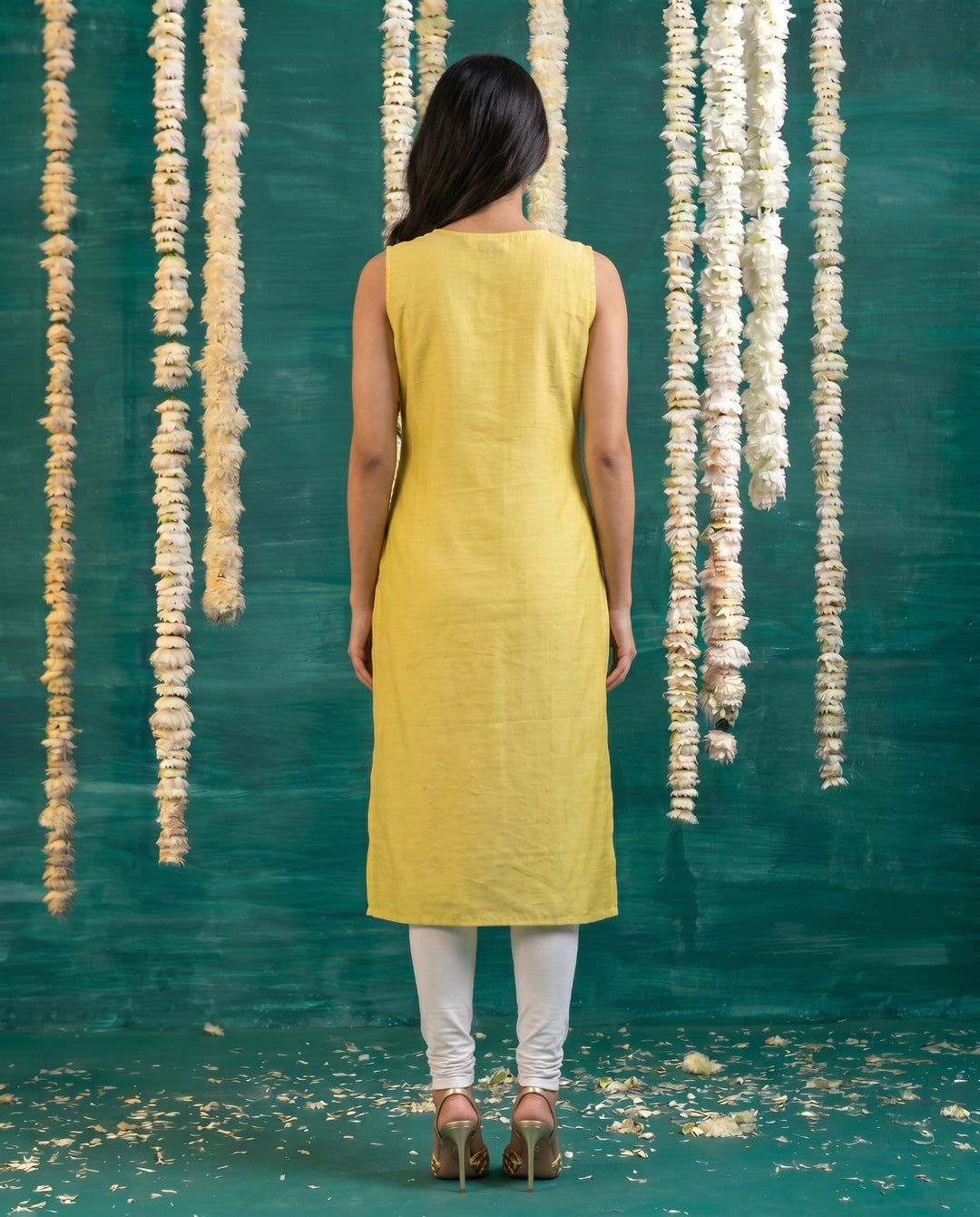 Yellow Embroidered Viscose Blended Straight cut Long Kurta
