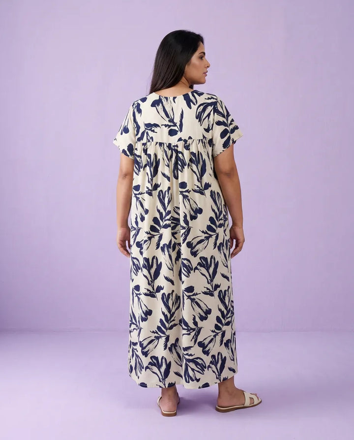 Navy Printed Super Soft Rayon Night Dress / Home Wear