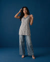 Grey Embroidered Cotton Blended Sleeveless Short Kurti