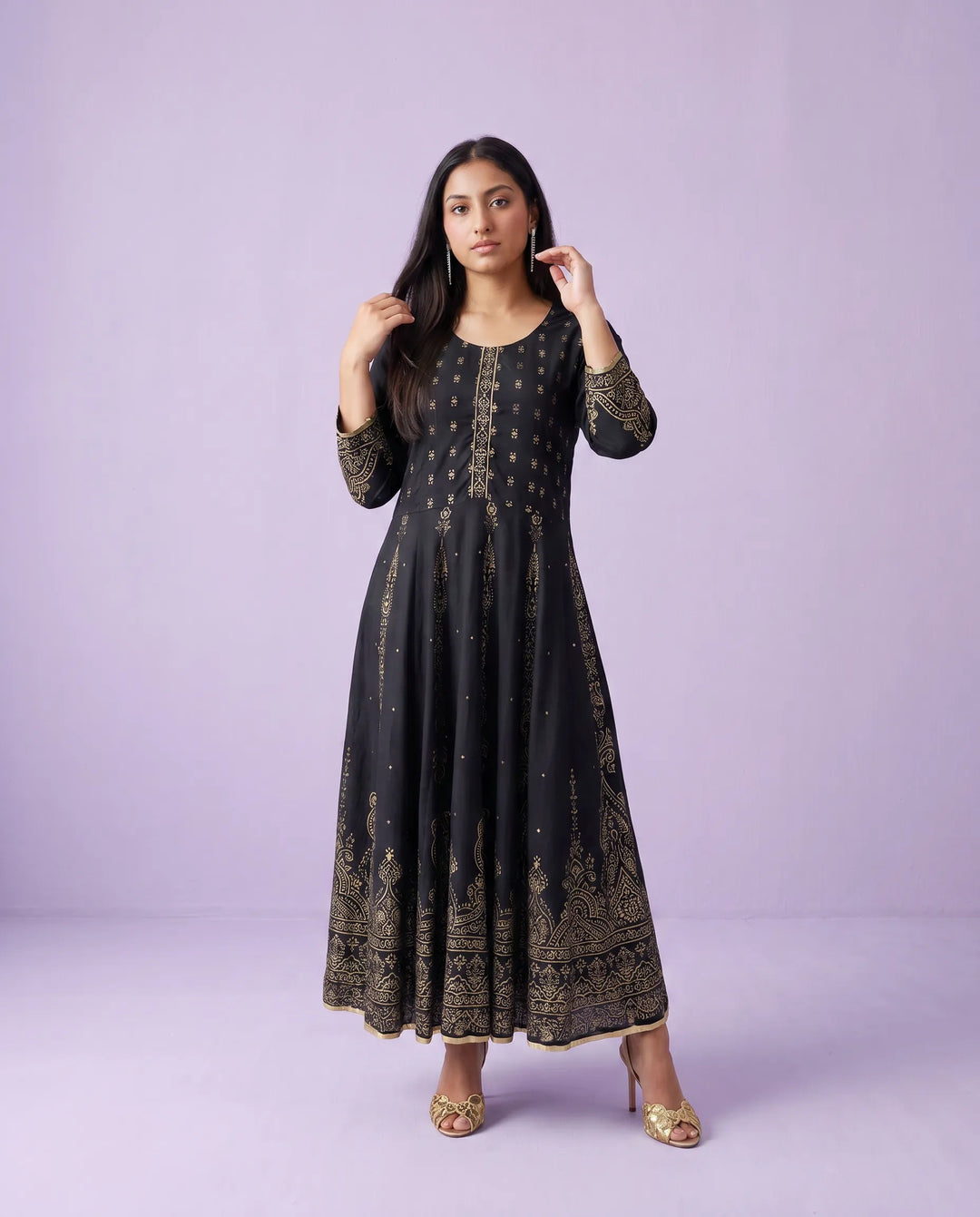 Black Printed Rayon Maxi Dress