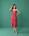 Pink Printed Viscose Blended Spaghetti Strap Straight Cut Long Kurta