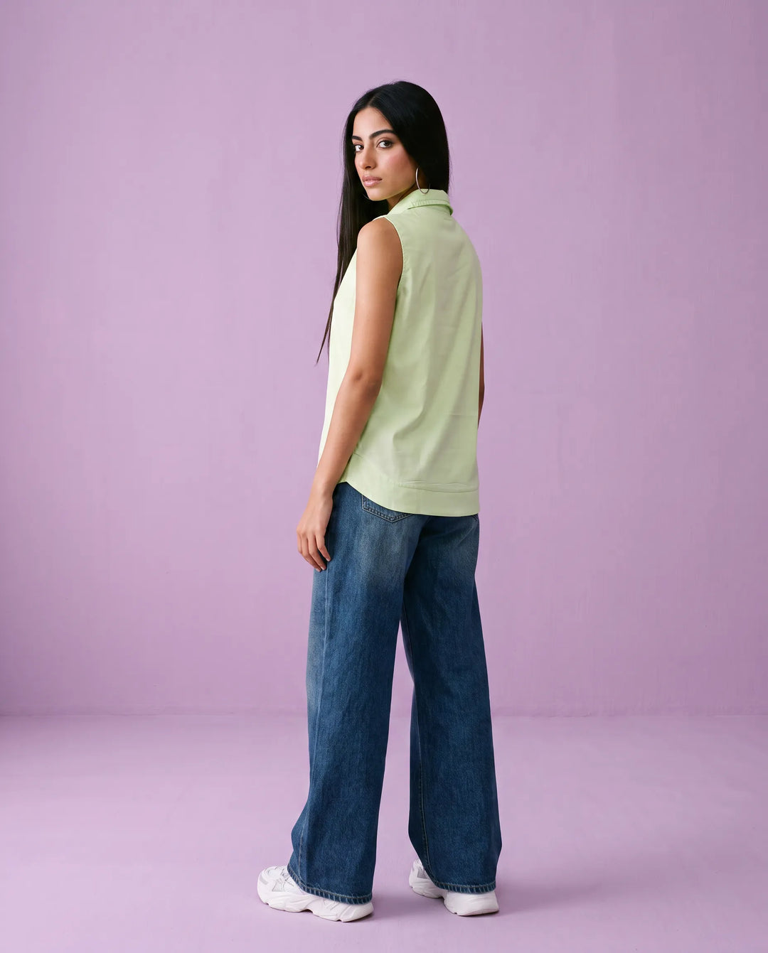 Sea Green Solid Cotton Satin Sleeveless Top
