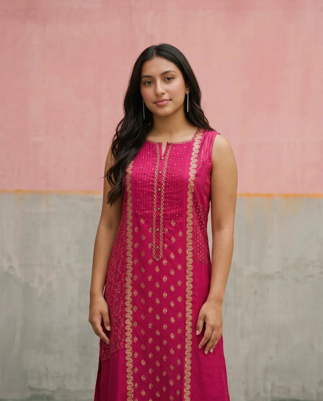 Pink Printed Rayon Sleeveless Maxi Dress