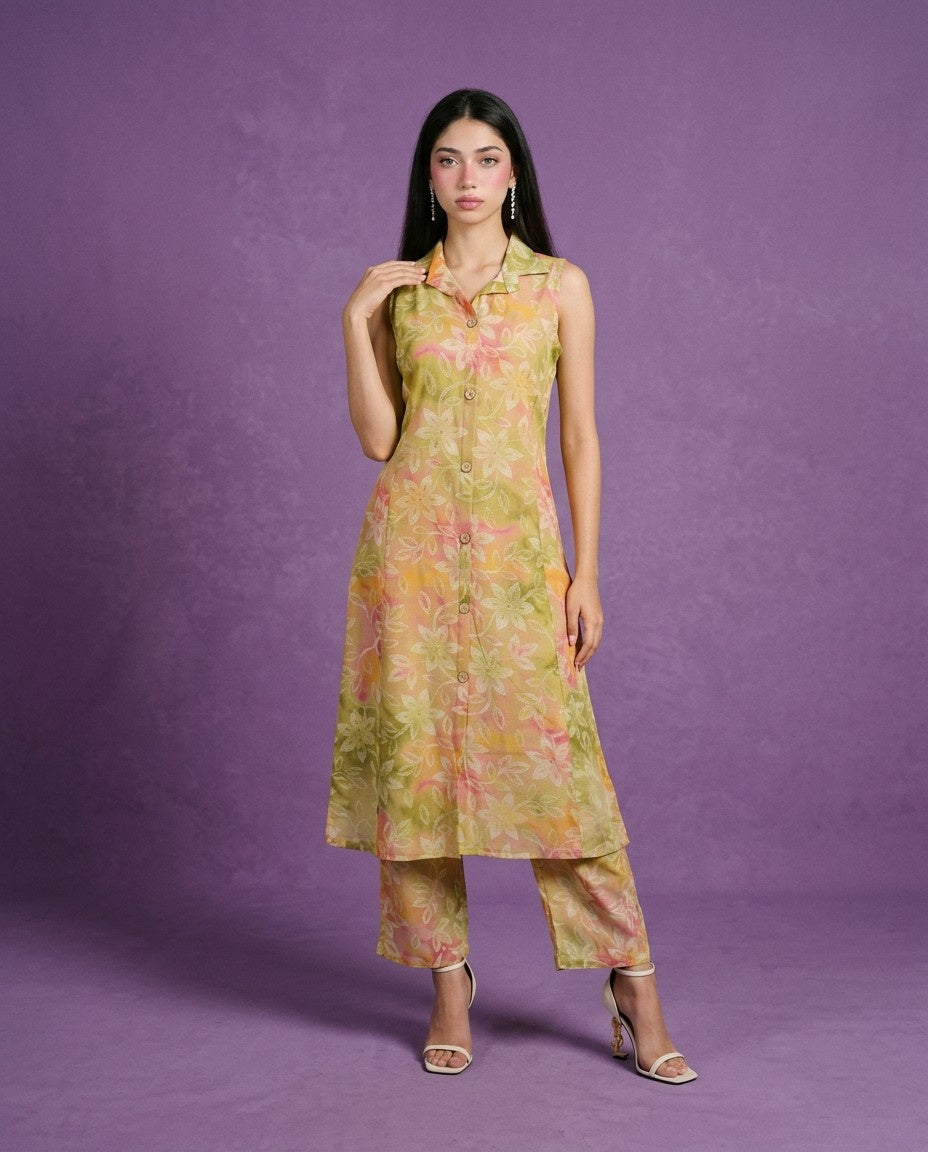 Multi-Colour Printed Viscose Blended Co-Ord Set