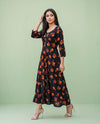 Black Printed Rayon Maxi Dress