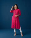 Pink Embroidered Rayon Straight cut Long Kurta