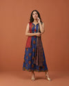 Navy Printed Rayon Sleeveless Maxi Dress