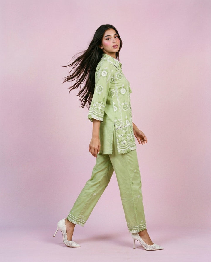 Pista Embroidered Cotton Satin Co-Ord Set
