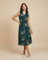 Green Printed Rayon Midi Dress