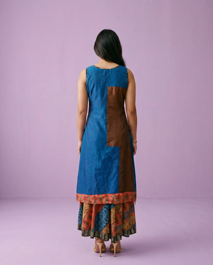 Navy Printed Viscose Blended Sleeveless Maxi Dress