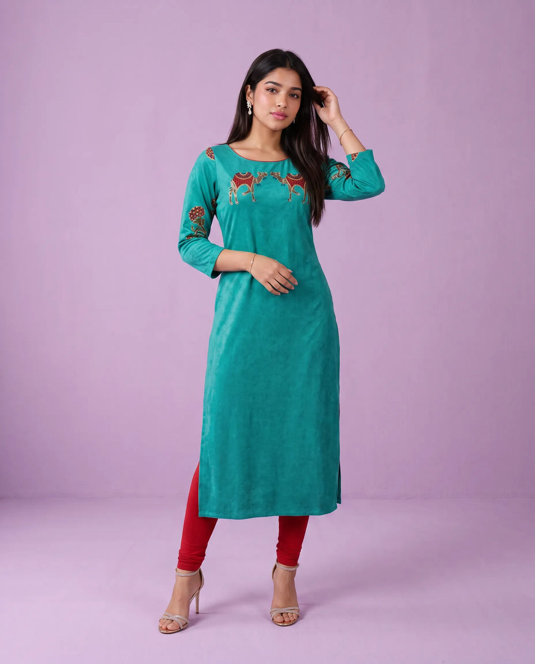 Rama Embroidered Rayon Straight cut Long Kurta