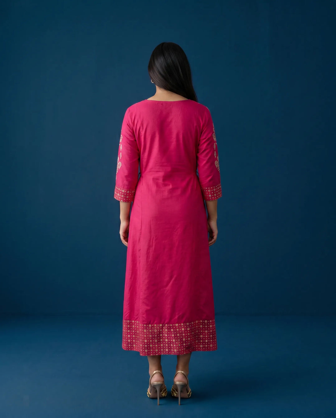 Magenta Embriodered Silk Blended Maxi Dress
