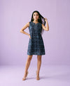 Navy Printed Cotton Midi Dress