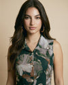 Dark Green Printed Viscose Blended Midi Dress