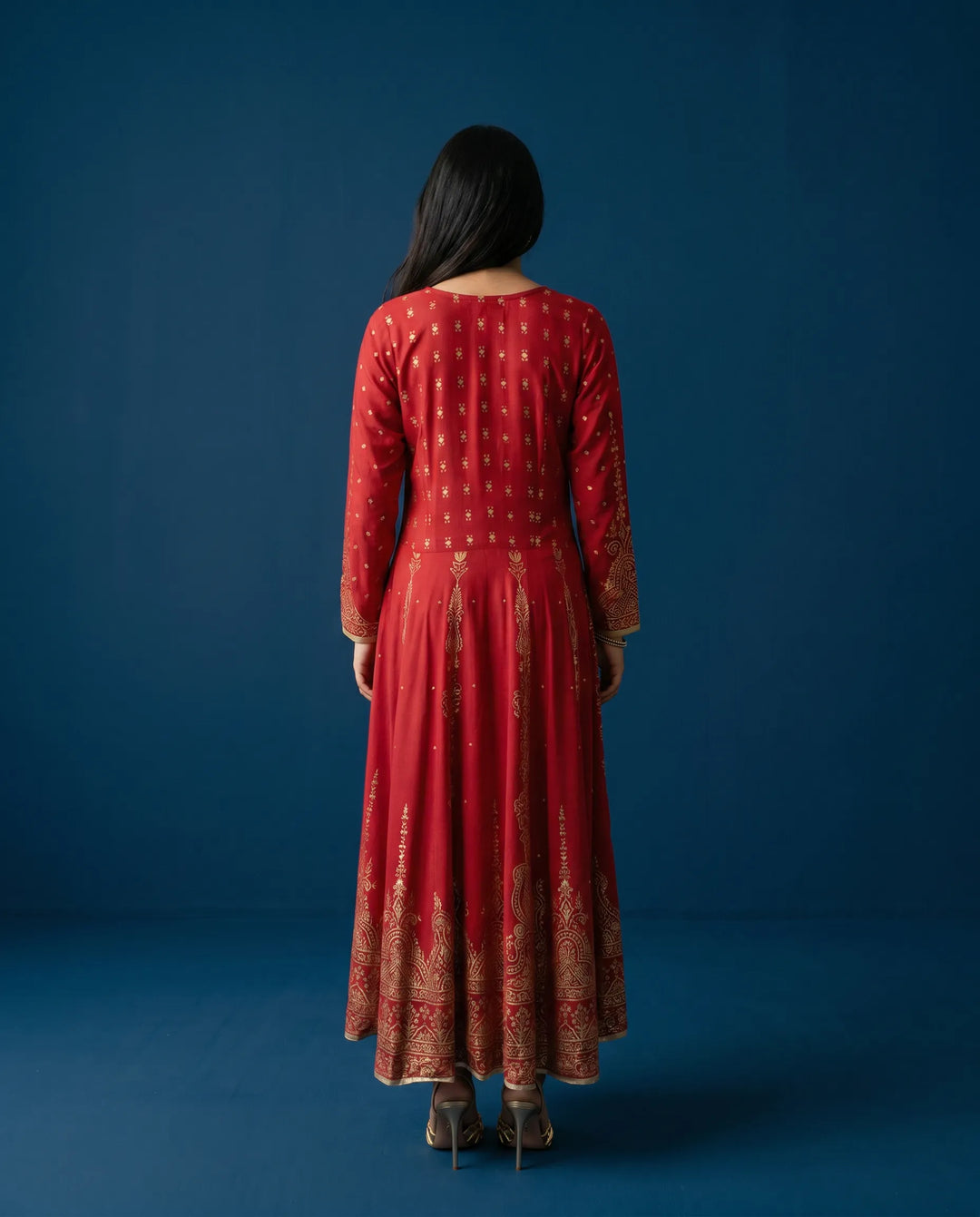 Red Printed Rayon Maxi Dress