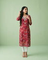 Maroon Embroidered Viscose Blended 3/4 Sleeves Straight Cut Long Kurta