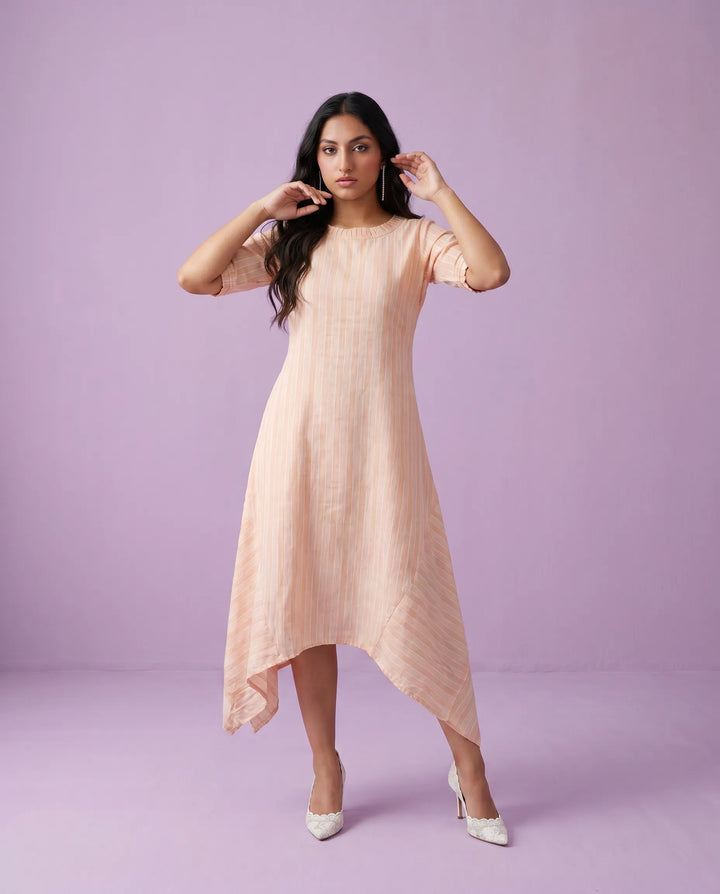 Peach Printed Cotton Maxi Dress