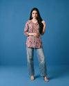 Purple Printed Cotton Short Kurti