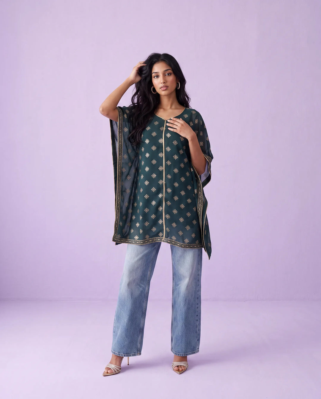 Green Printed Georgette Kaftan
