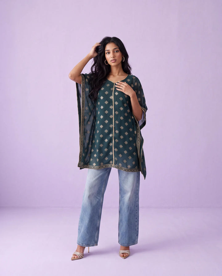 Green Printed Georgette Kaftan