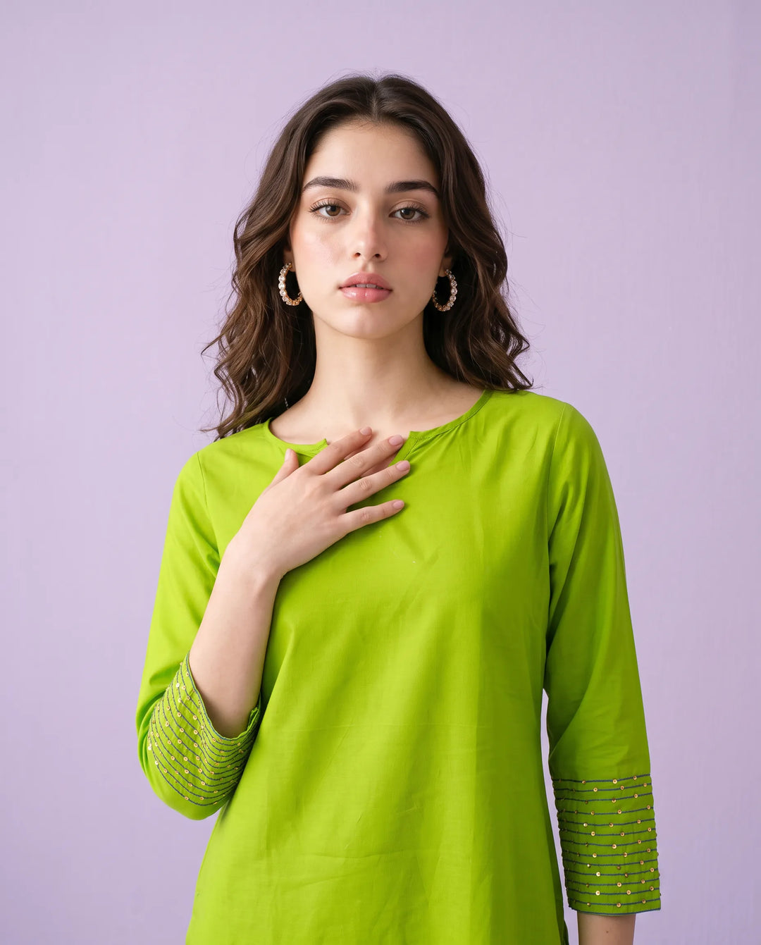 Lemon Embroidered Cotton Short Kurti
