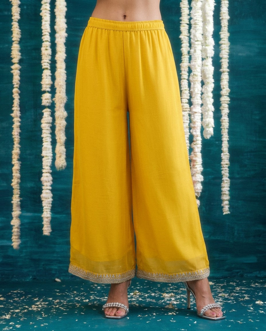 Yellow Embriodered Silk Blended Kurta Bottom Dupatta Set