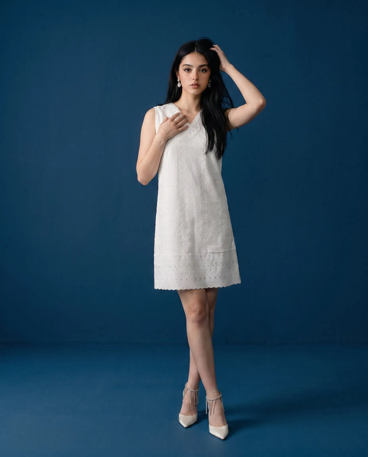 White Embroidered Cotton Midi Dress