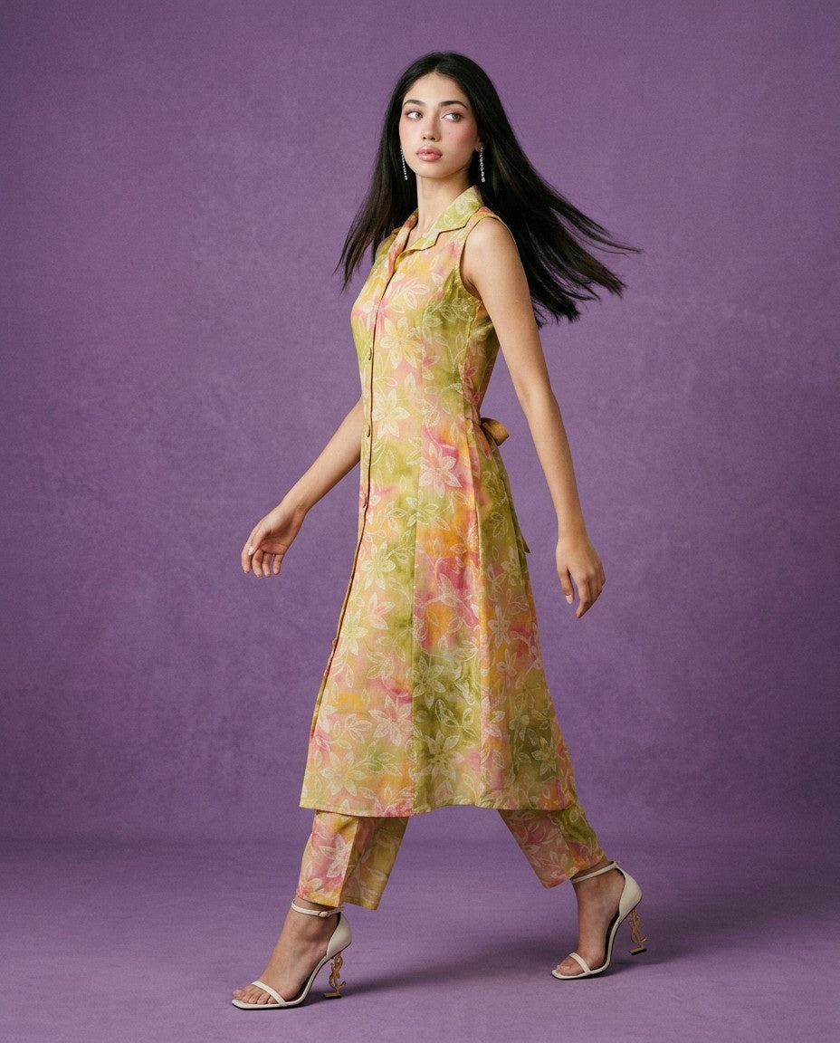 Multi-Colour Printed Viscose Blended Co-Ord Set