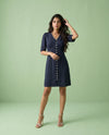 Navy Solid Viscose Blended Midi Dress