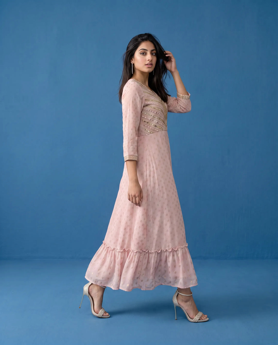Pink Embroidered Georgette Maxi Dress