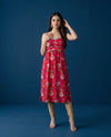 Pink Printed Viscose Blended Spaghetti Strap Straight Cut Long Kurta
