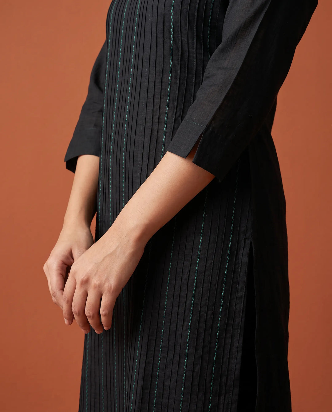 Black Embroidered Cotton Straight cut Long Kurta