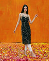 Black Embroidered Viscose Blended Spaghetti Strap Straight Cut Long Kurta