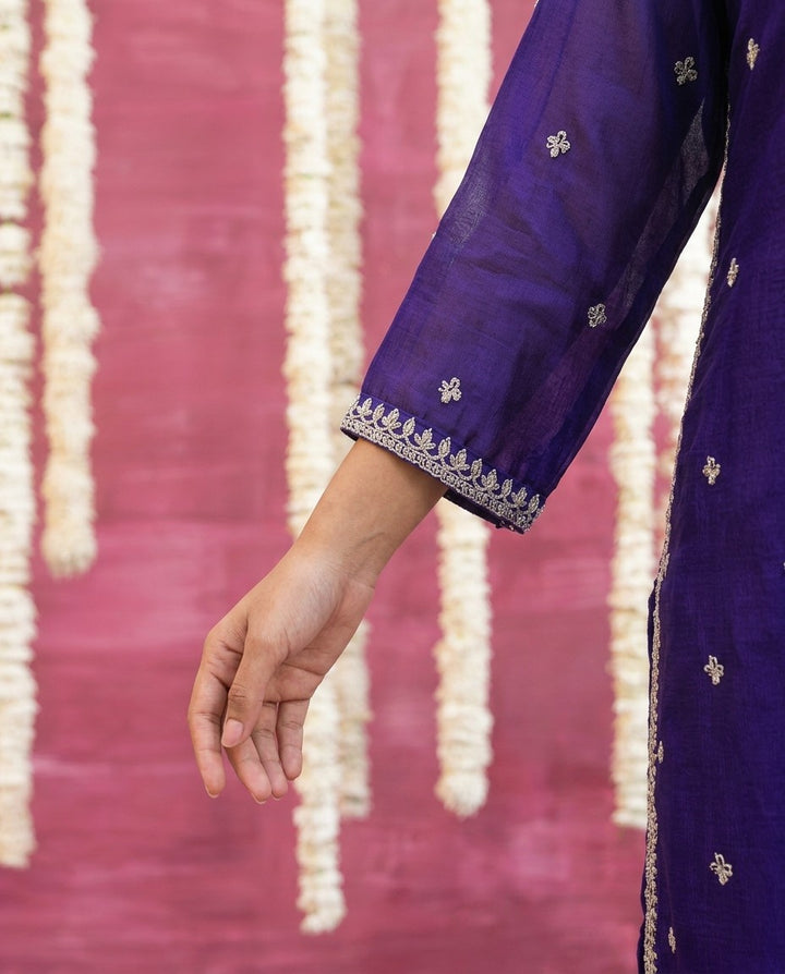 Purple Embriodered Silk Blended Kurta Bottom Dupatta Set